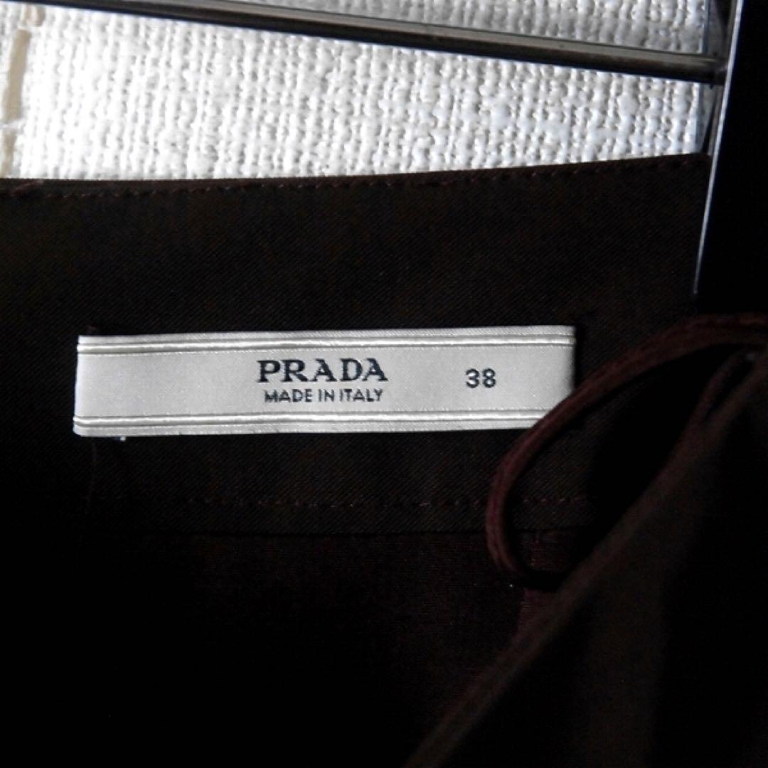 プラダ / Aライン スカート 38 茶 ストレッチ 裏地付 通勤 ミモレ丈