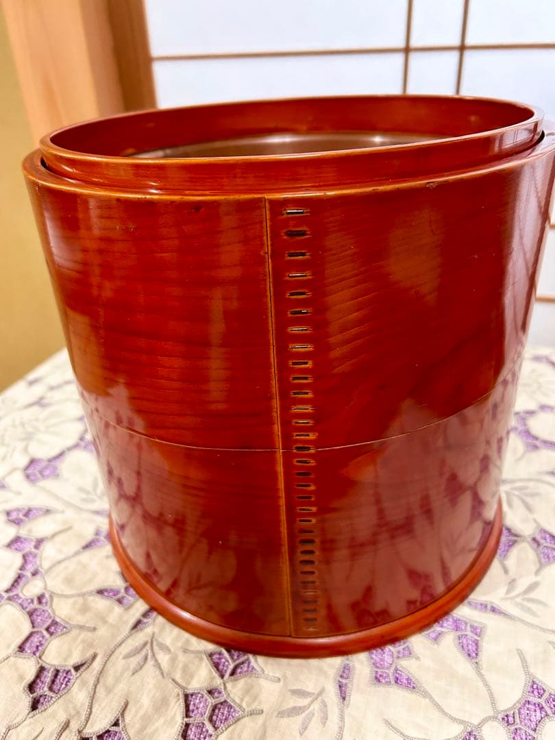 アンティーク飛騨高山春慶塗り火鉢　癒しの時間　火鉢生活に　春慶塗り丸盆付き