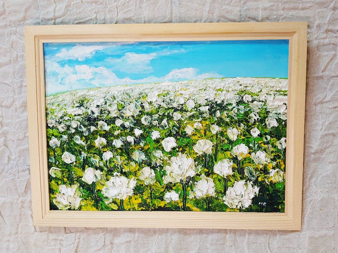 油絵 絵画 【シロツメクサの花畑】