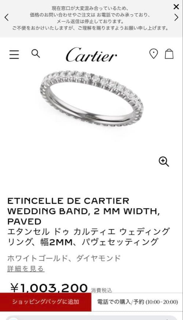 エタンセル　ドゥ　カルティエ　ウェディングリング　２mm 10号　フルエタニティ