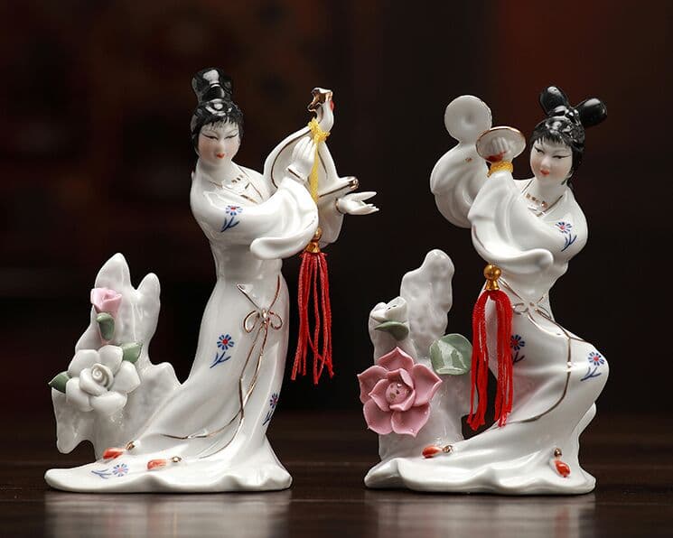 古代の美女、女の陶磁器工芸品の置物(1セット4箇)