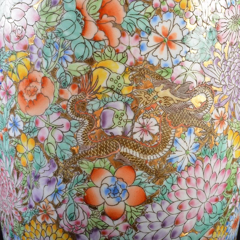 中国　中国景徳鎮製款　薄胎　粉彩百花龍文瓶　梅瓶　F　R6147B