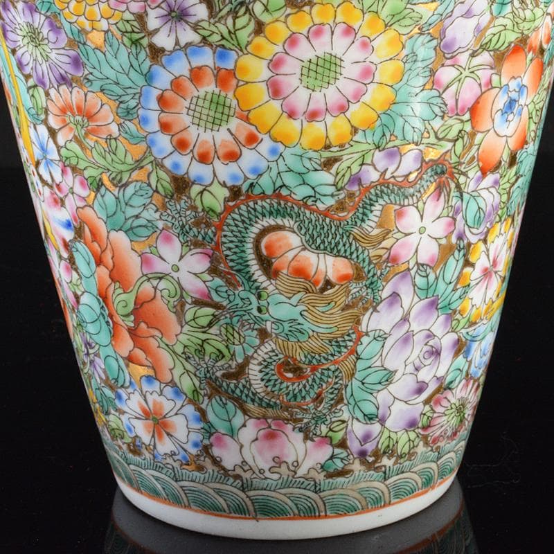 中国　中国景徳鎮製款　薄胎　粉彩百花龍文瓶　梅瓶　F　R6147B