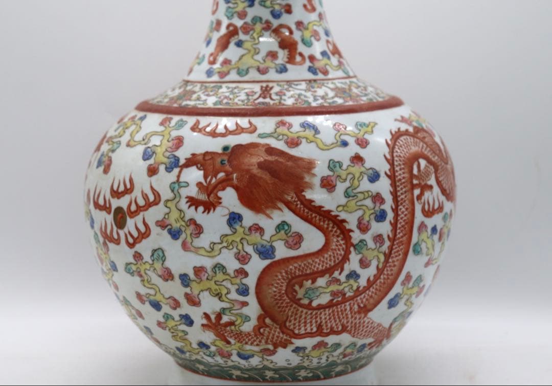 中国　粉彩　龍紋瓶　大清光緒年製　送料込み251010