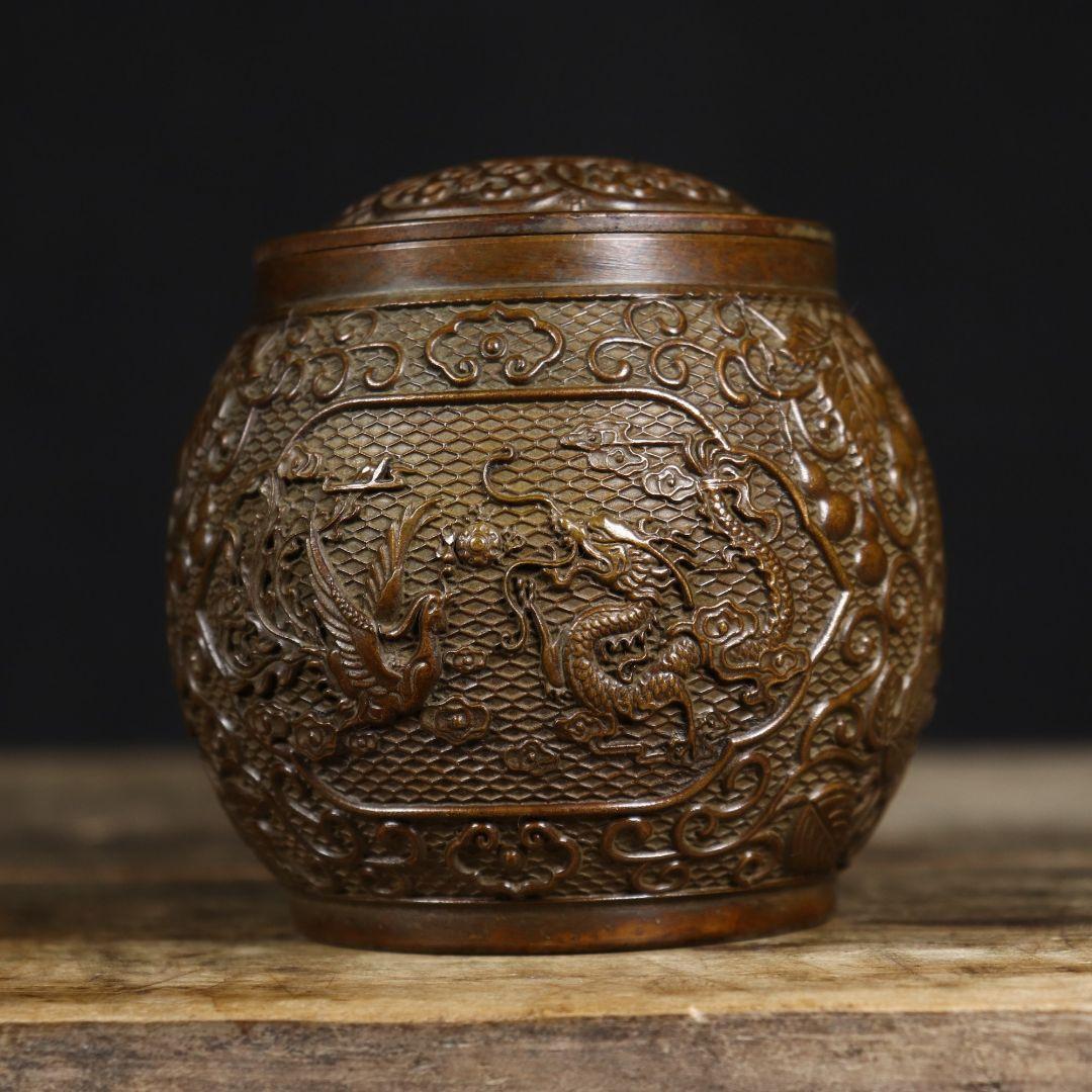 銅 細工 龍鳳茶壺 茶道具 香道具 装飾品 工芸品 置物