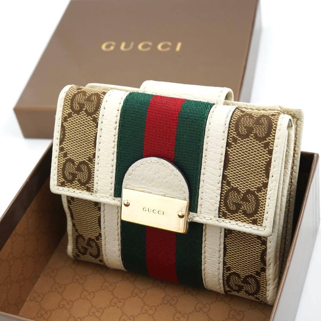 ✨未使用展示品・箱付き✨　GUCCI ミニ財布　シェリーライン　GGライン シマ
