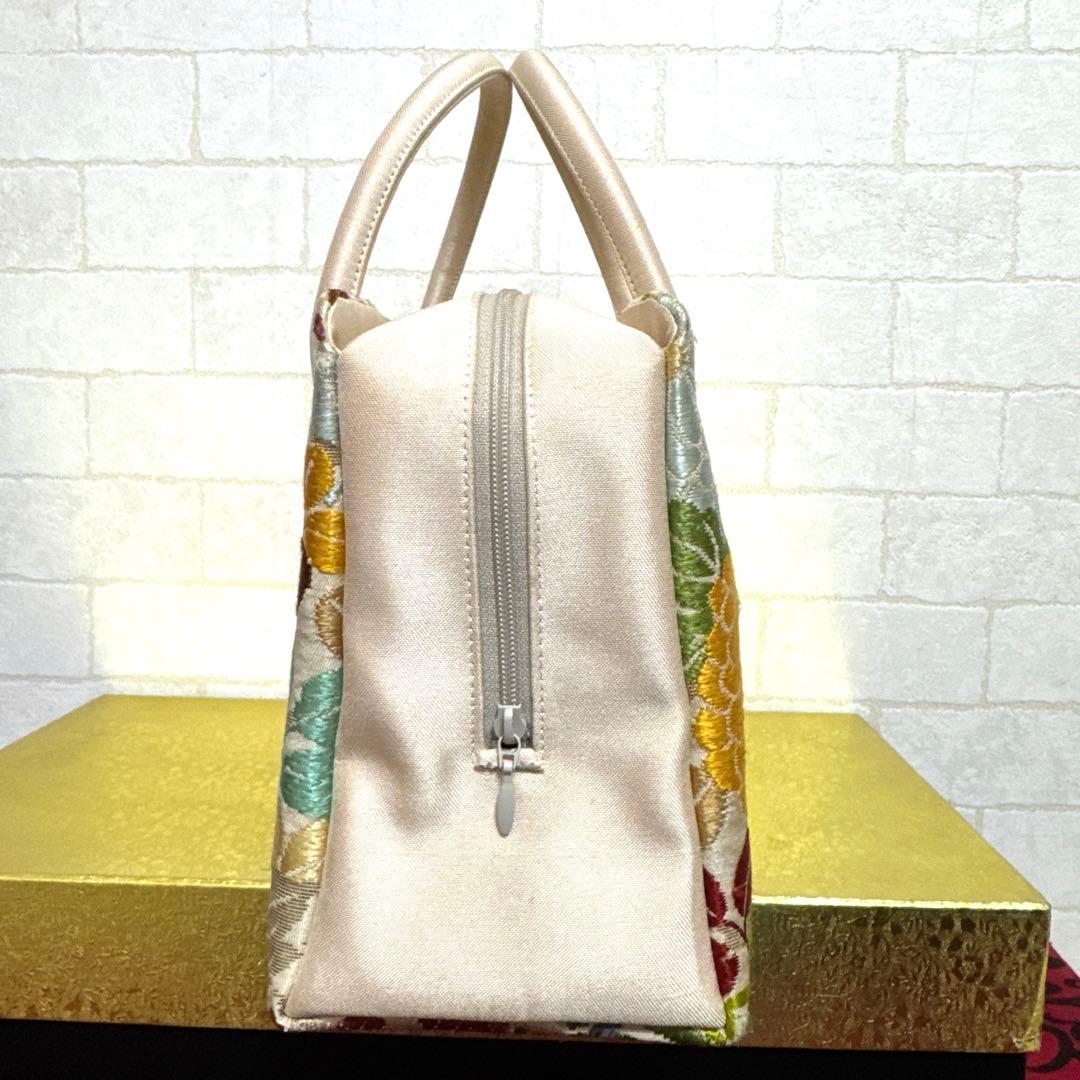 正絹 西陣唐織 大きめ利休バッグ 和装バッグ 金糸 帯地 逸品