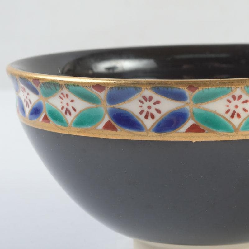 茶道具　京焼　平安　紫雲造　色絵　黒仁清七宝文　数茶碗　六客　V　9471