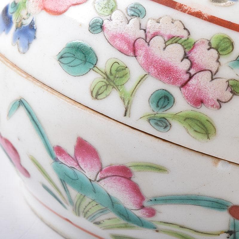 中国　粉彩　蓮花人物文　盒子　香合　蓋物　合わせ箱　V　R8271