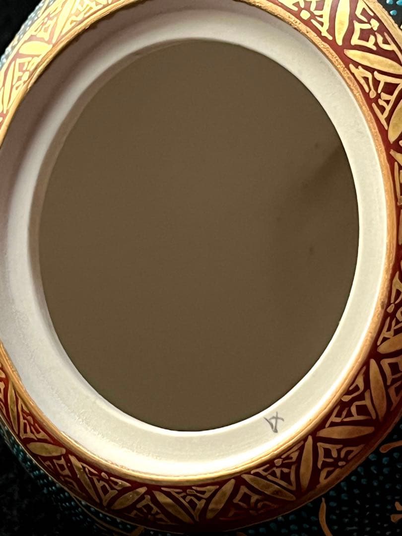 九谷焼 九谷焼香炉　本金青粒鉄線　佐伯信平作 青粒金唐草 青粒　未使用　美品