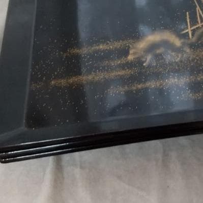 金蒔絵　角盆　研出蒔絵　狸図　3枚