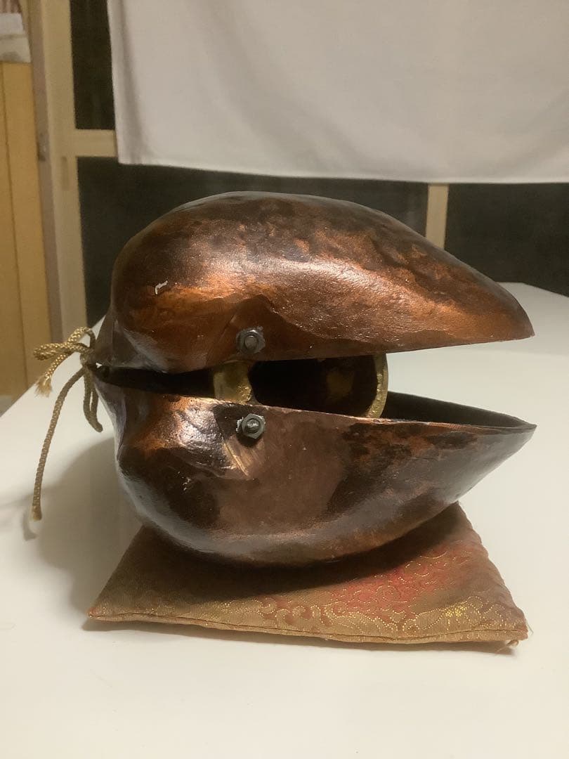 重厚 真鍮製 貝殻型 厨子 仏像置物 仏教工芸品 高級骨董 約2kg