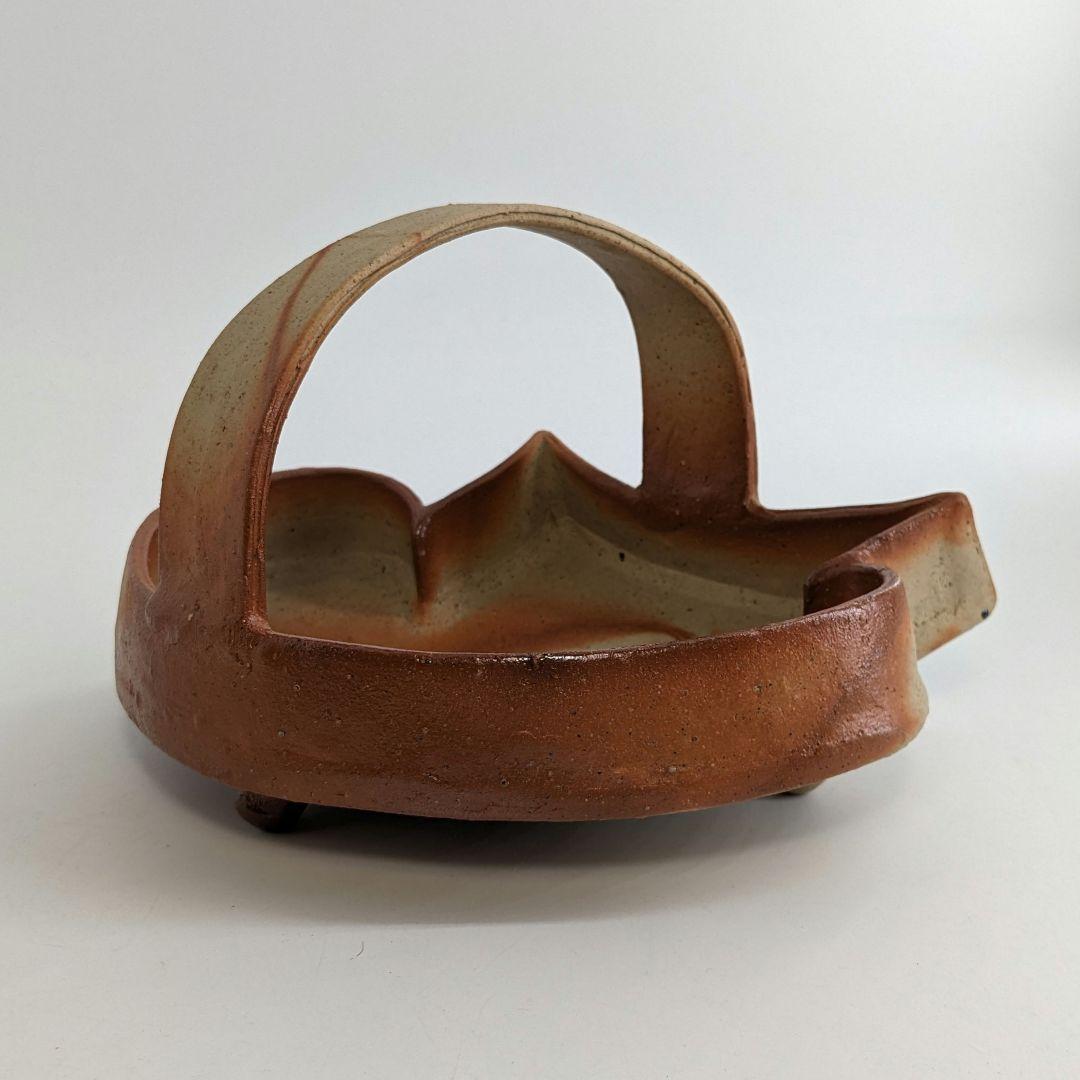 岡山県重要無形文化財 金重有邦 備前焼 「伊部ヒダスキ手付鉢」 共箱合布栞 緋襷