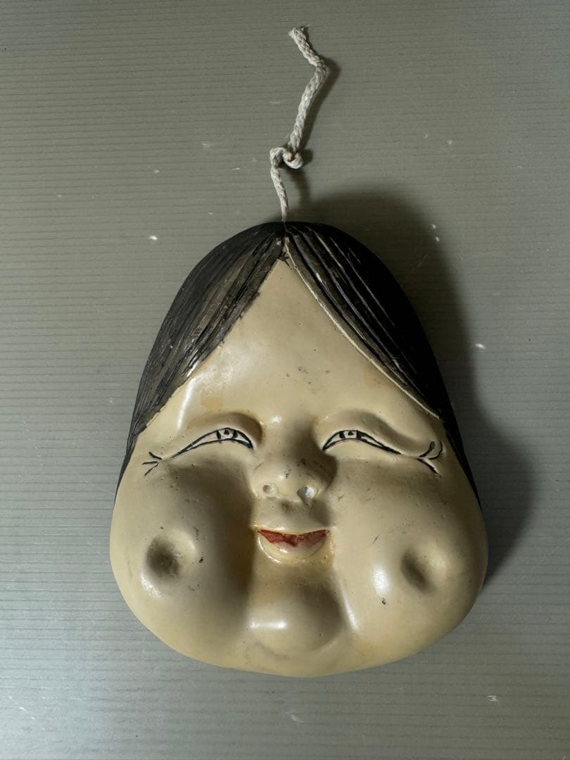 2499 骨董 裏春画 置物 彫刻 おたふく 裏絵 縁起物 お多福 お面　2客