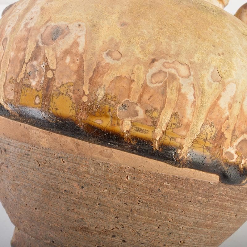 中国　飴釉　釉垂　双耳壷　中国河北省出土品　時代箱付　D　R7474