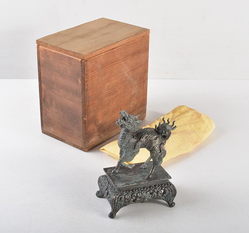 中国　古銅青銅　神獣　置物　時代箱付　V　R5200