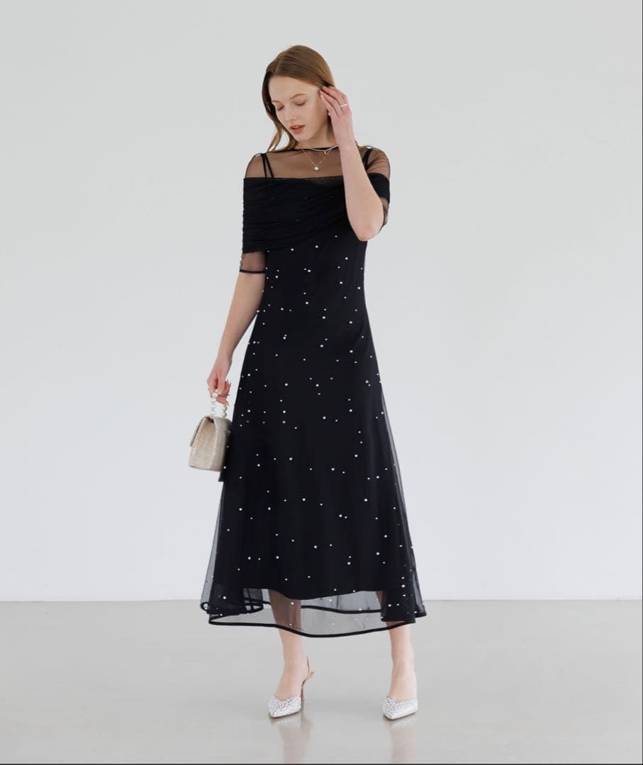 【leja】 】2WAYチュールトップスパールAラインドレスワンピース2点セット