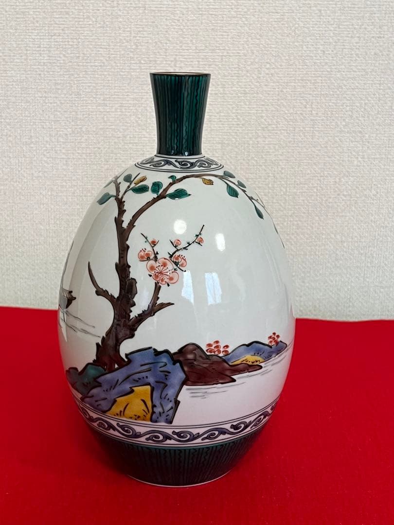 九谷の名工 三ツ井為吉作　 色絵 舟二人物図 花生　K322