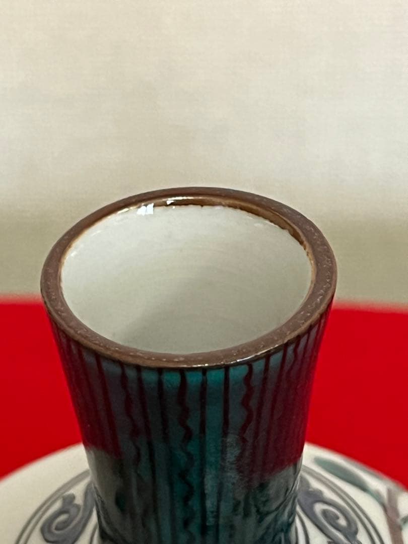 九谷の名工 三ツ井為吉作　 色絵 舟二人物図 花生　K322