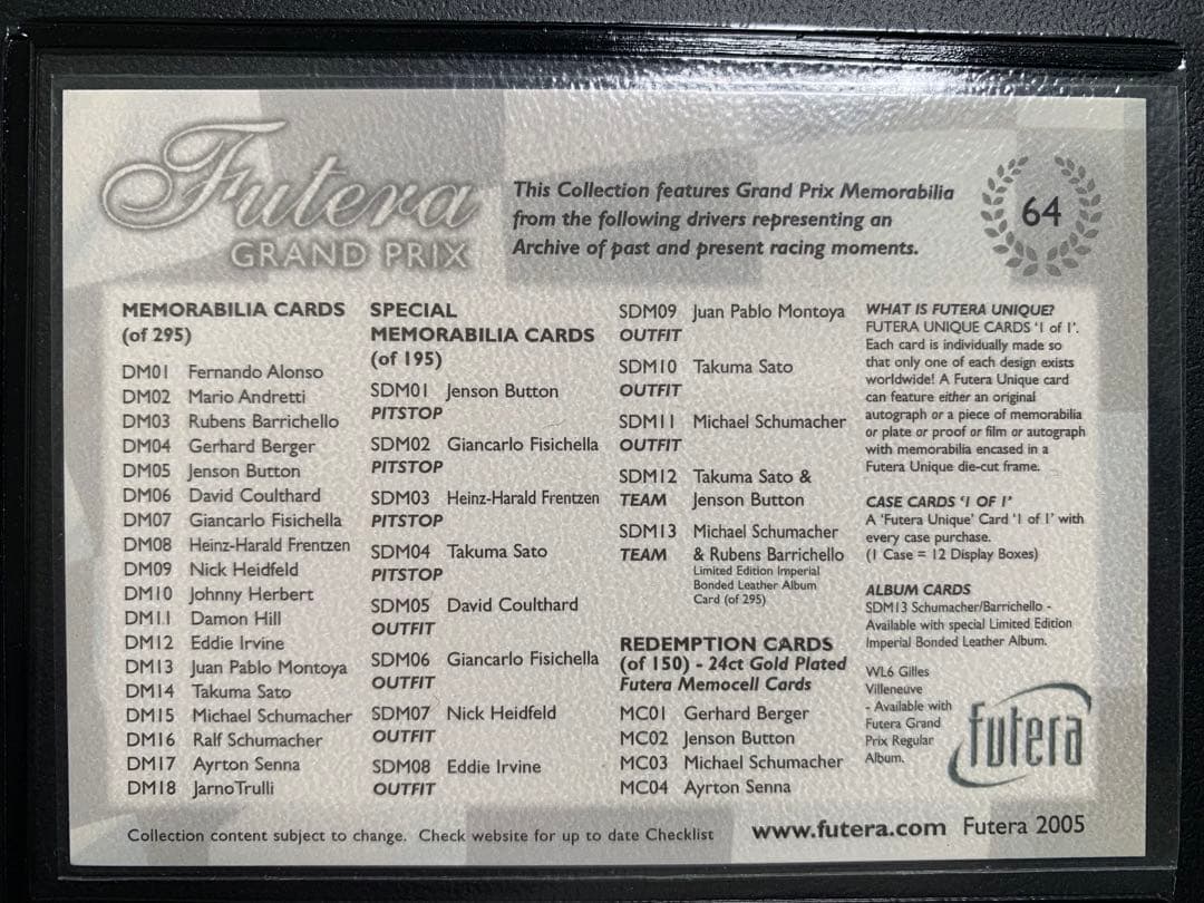 2005 FUTERA GRAND PRIX F1 レギュラー85種＋メモラ2種