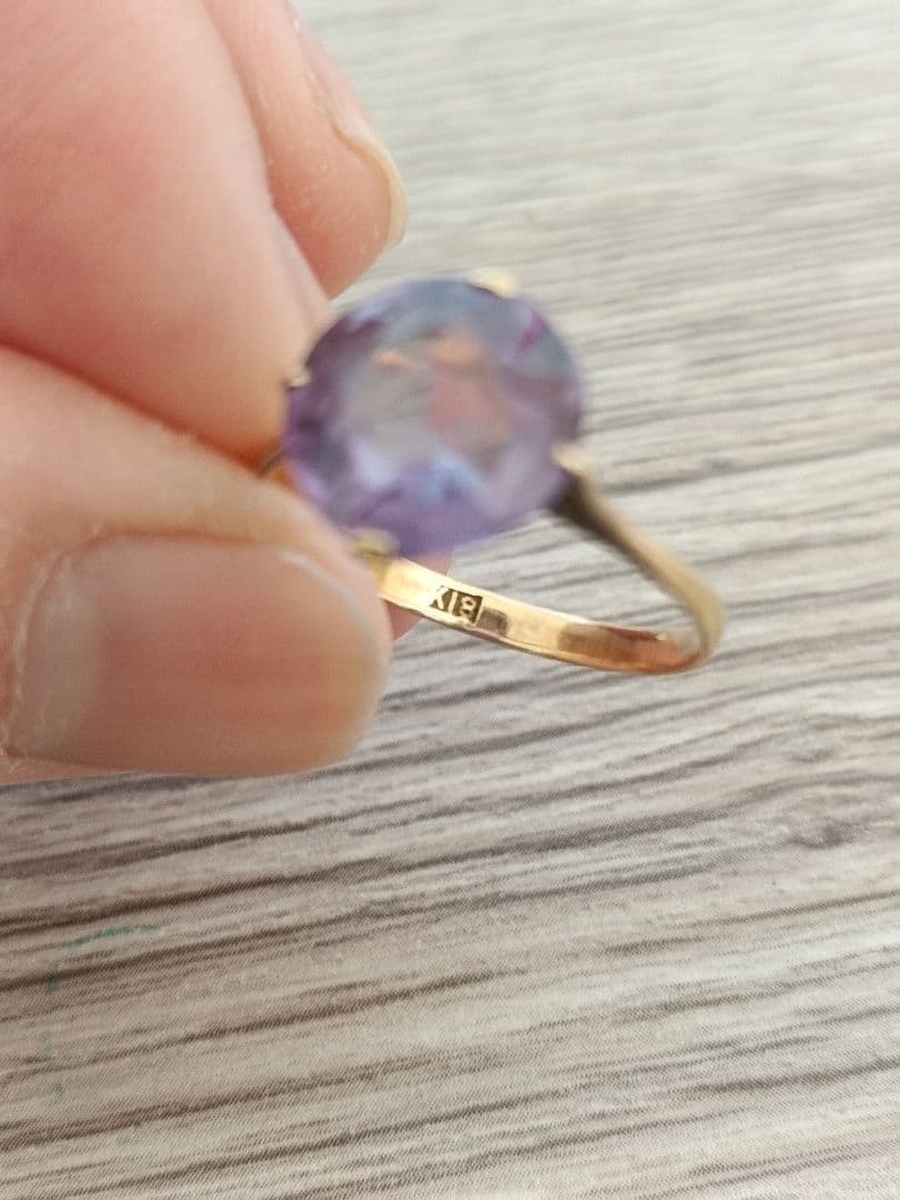 K18 大きな石　カラーチェンジ　リング　指輪　バイカラー