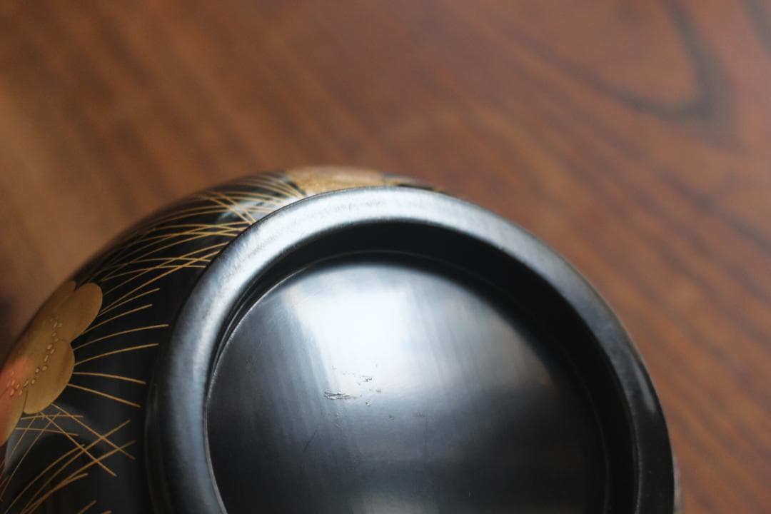 デッドストック！時代黒漆に極上松竹梅蒔絵の映える煮物椀2点（検輪島塗雑煮椀蒔絵椀