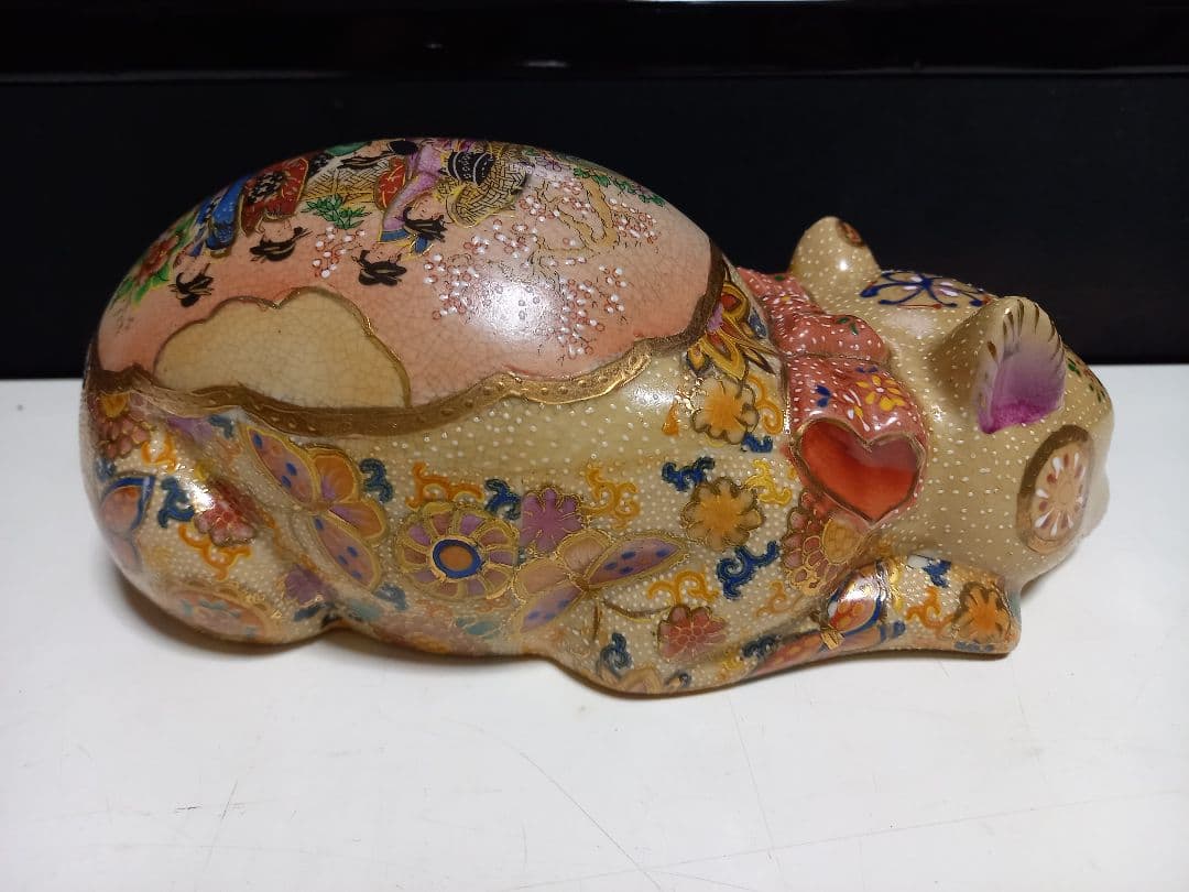 薩摩焼　眠り猫　浮世絵　美人画　古美色　大き目　サイズ　美品