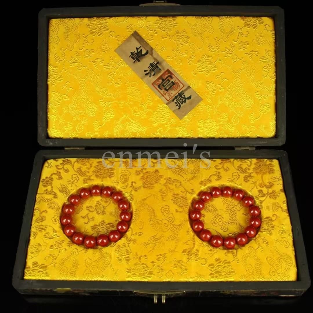 天然朱砂(シナバー )帝王砂真っ赤　１４mm縁起　魔除け|ブレスレット木箱付き