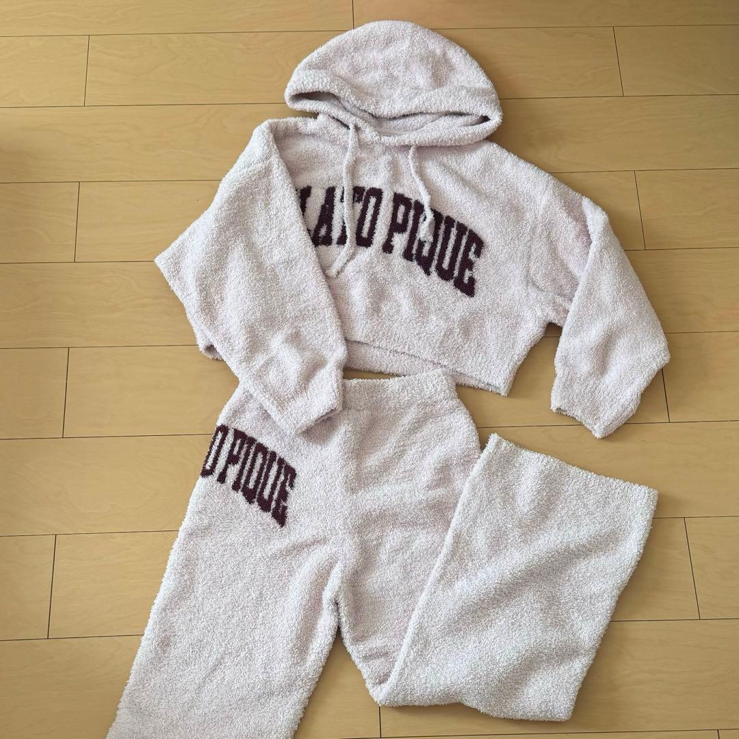 【美品】ジェラートピケ モコモコルームウェア ピンク ロゴ ショート丈 セット