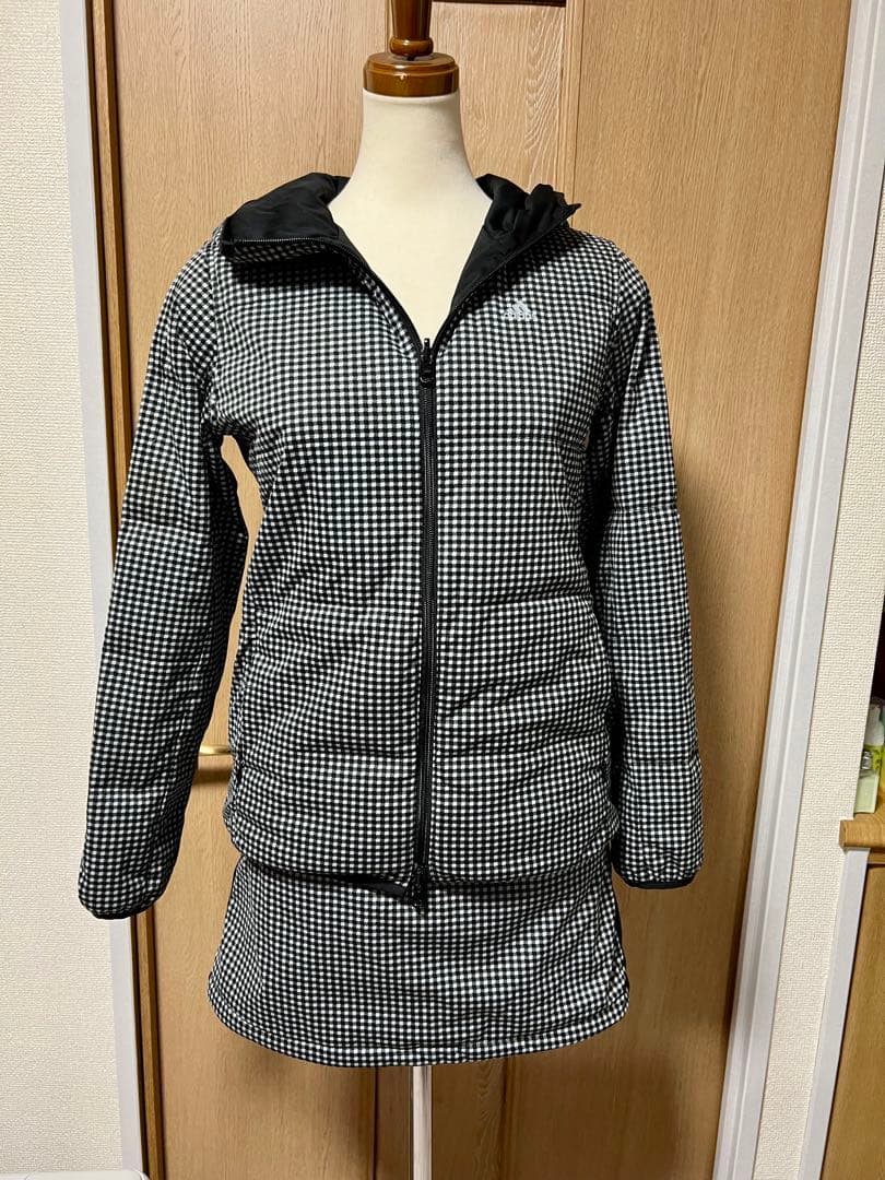 アディダスゴルフ リバーシブル中綿上下セット M ブラック×チェック｜軽量・美品