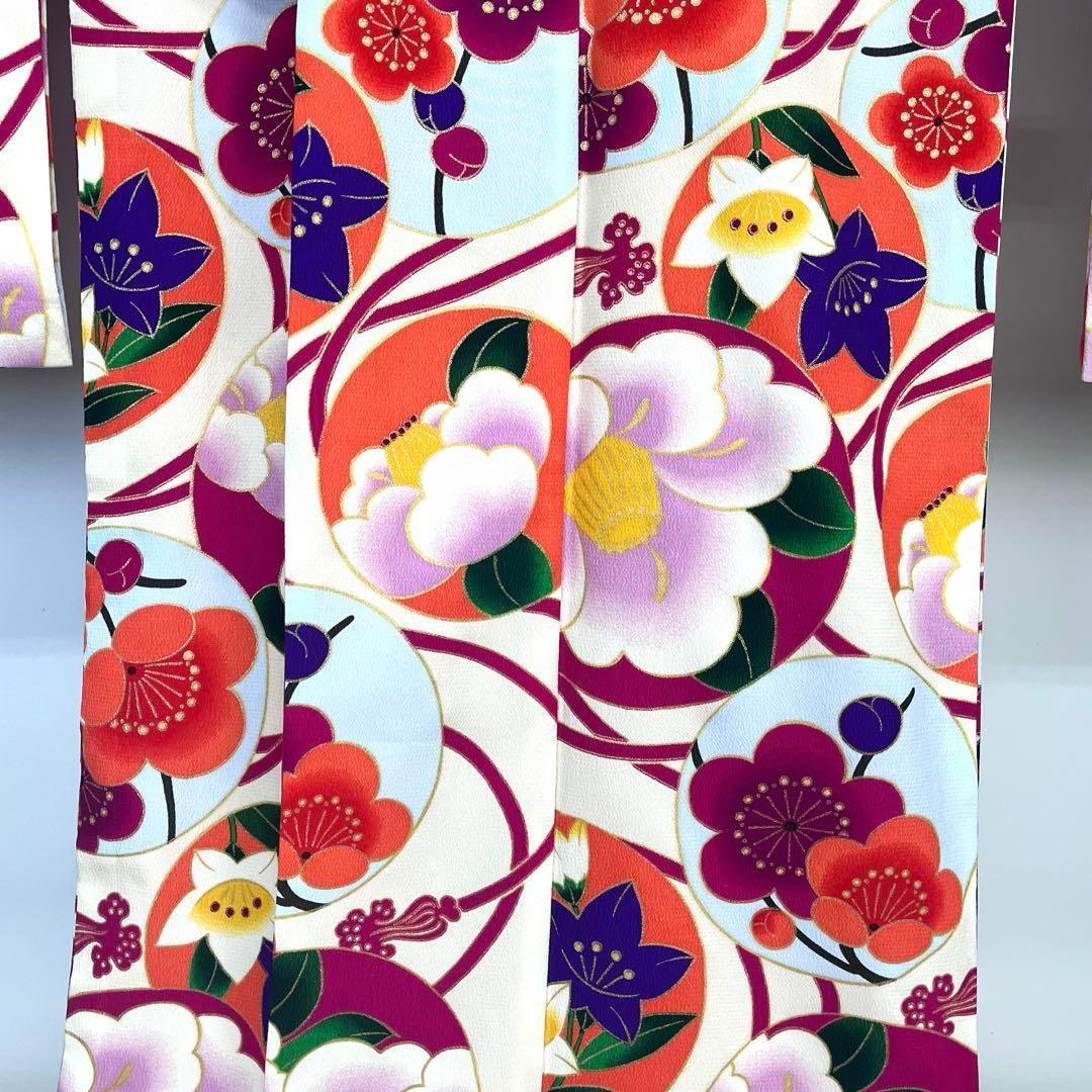 ☆ 振袖 色鮮やかな花模様 牡丹 桔梗 金彩 鳥の子色 K-4159