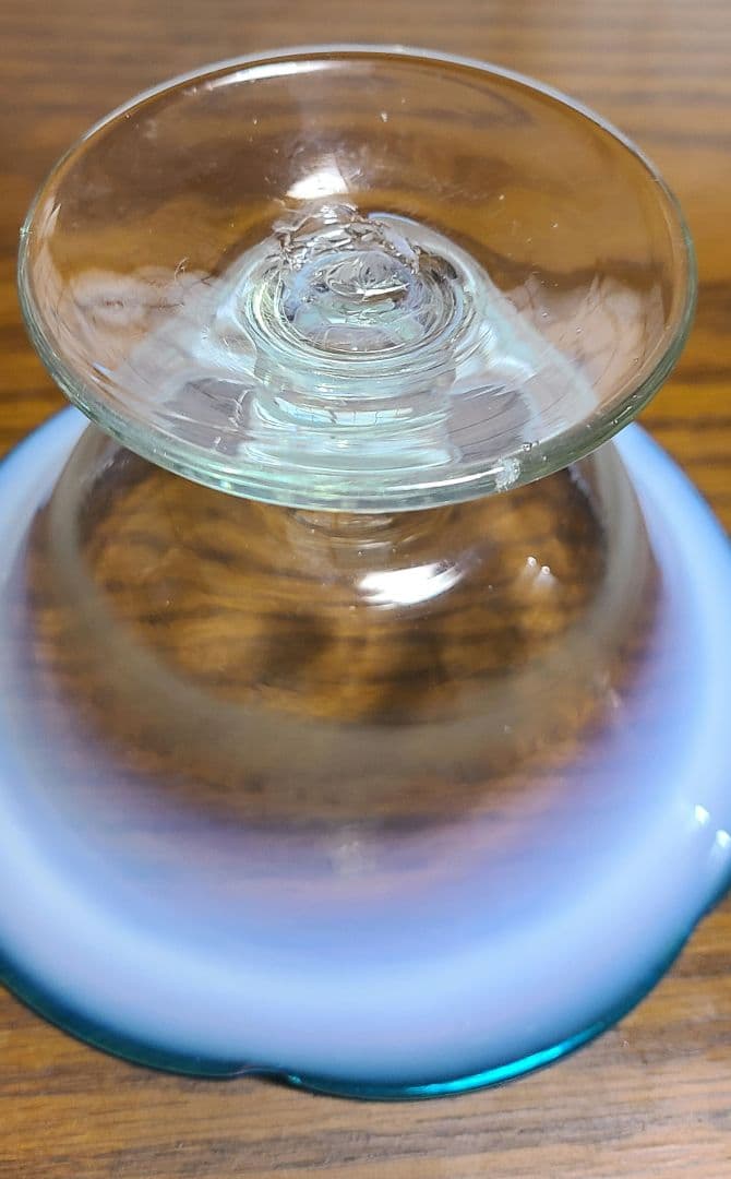 アンティーク　大正～昭和　乳白色　氷グラス　赤/青暈し　吹きガラス