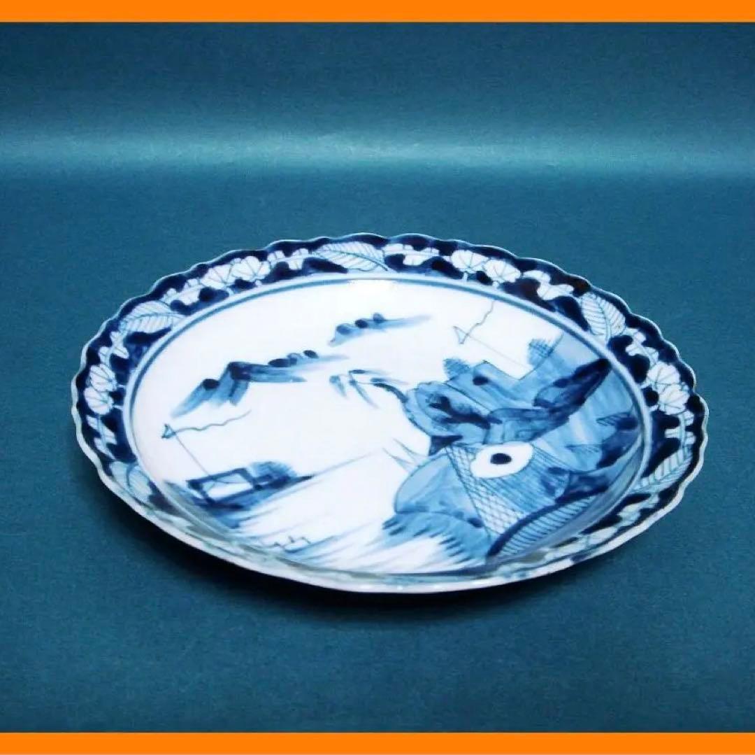 @@236『染付 山水 輪花皿』　/骨董品 古美術 古道具 アンティーク