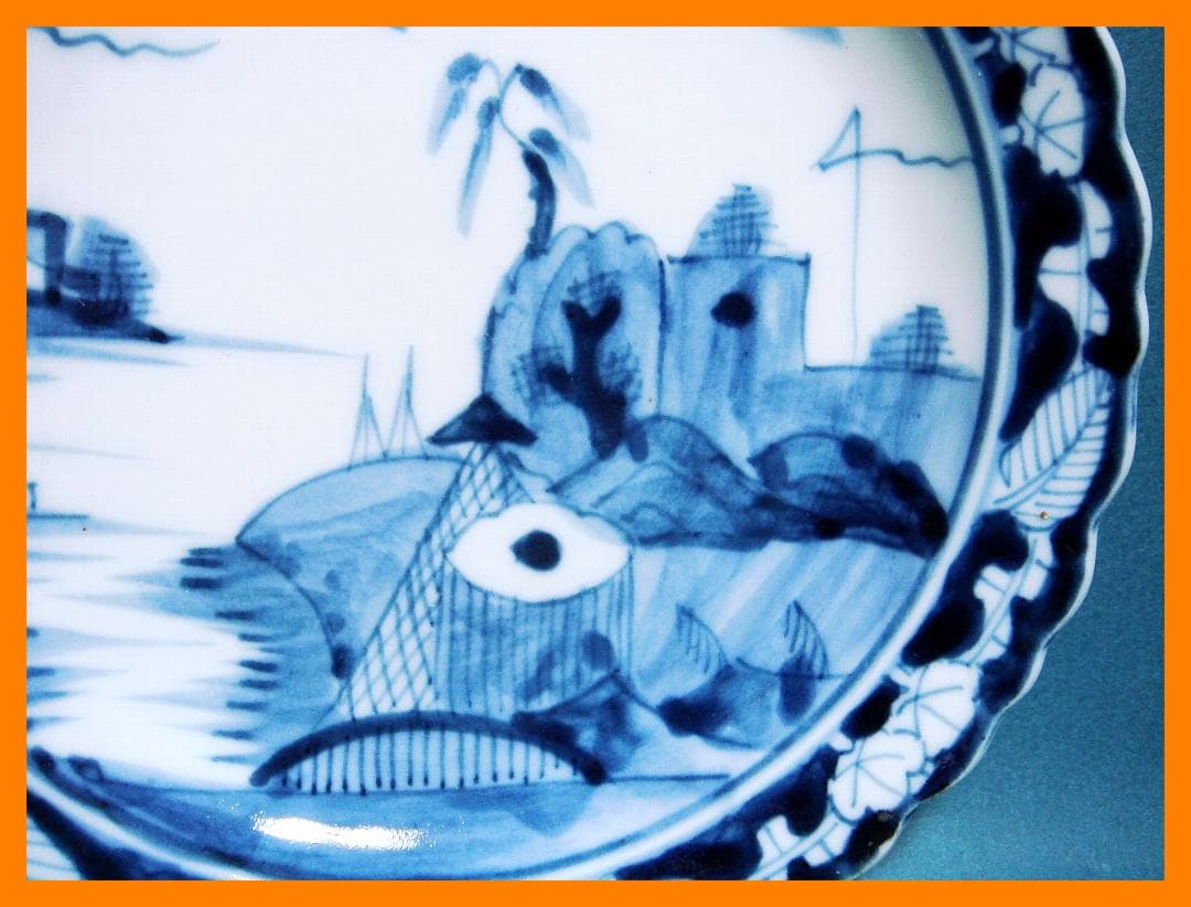 @@236『染付 山水 輪花皿』　/骨董品 古美術 古道具 アンティーク