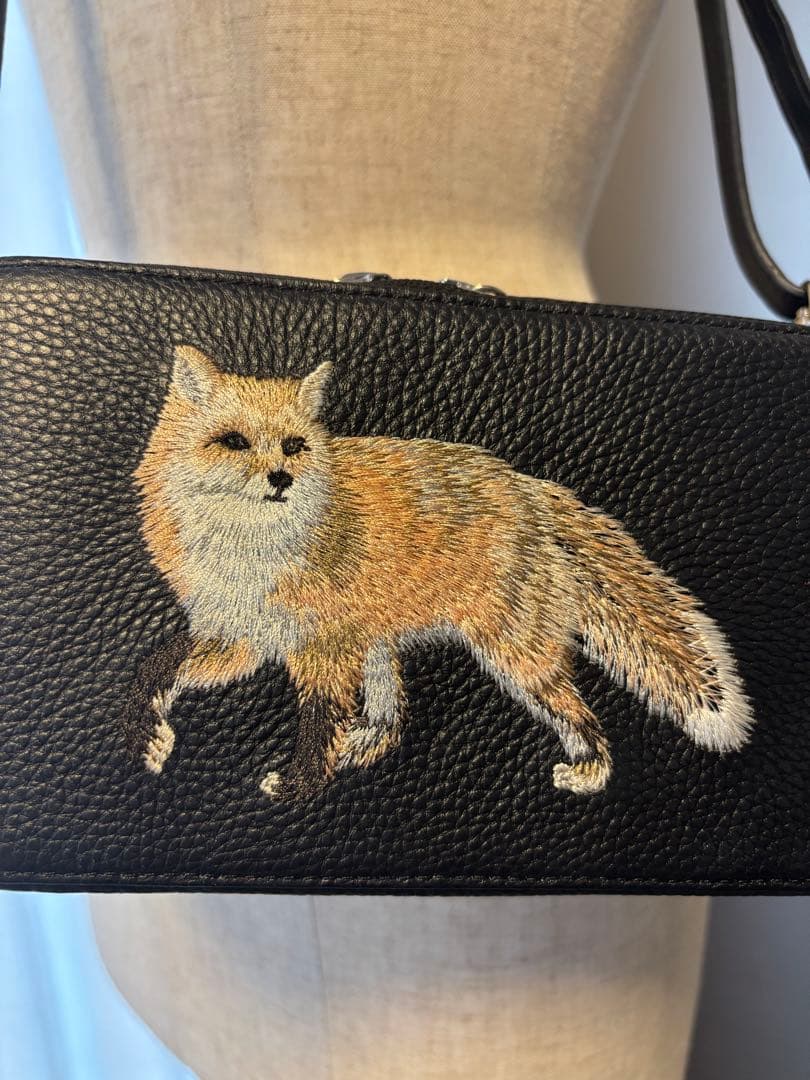 キツネさん刺繍 ショルダーバッグ