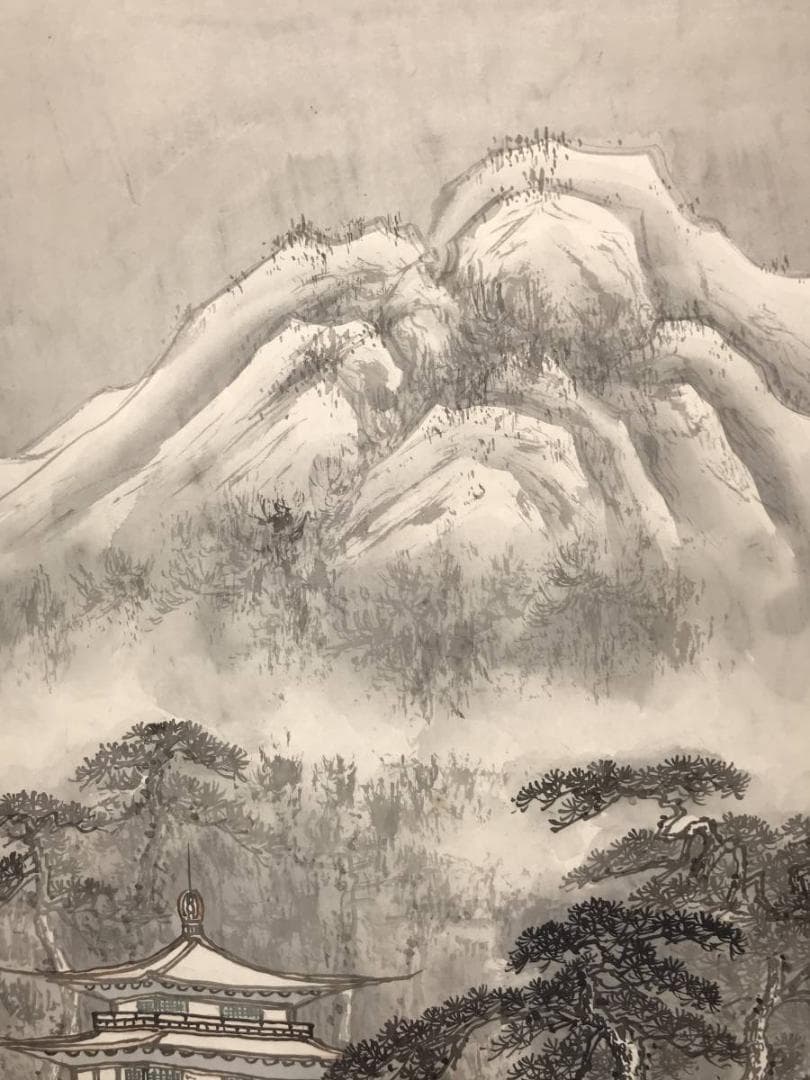 作者不詳/山水図/金閣寺/雪景金閣寺図/掛軸/名家伝来/AC-265