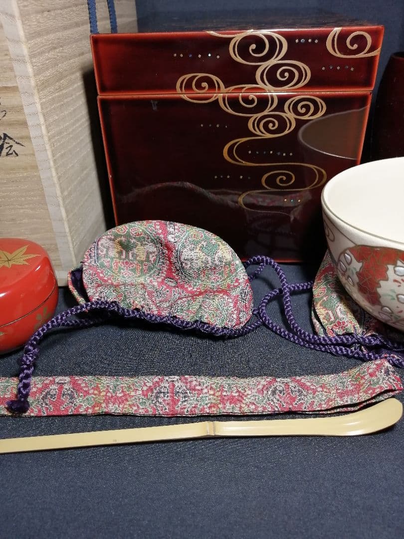 【茶道具】観世波花ノ絵茶箱　司光作 茶道具セット付属　茶箱85