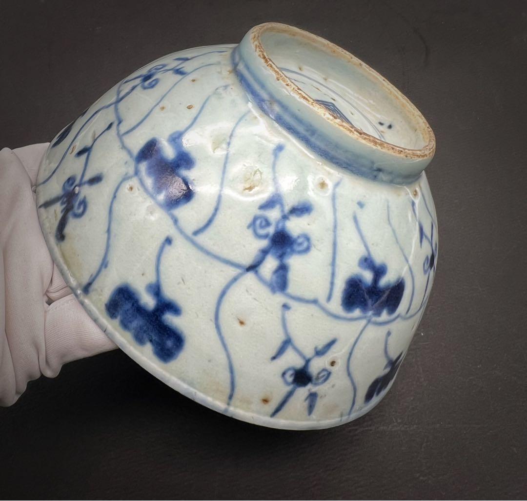 中国美術 古玩 骨董品 清時　雲紋樣青華染付碗 磁器