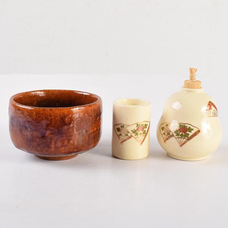 茶道具　桑茶箱　茶碗　振出など　九点　一式　仕覆付　V　R7633