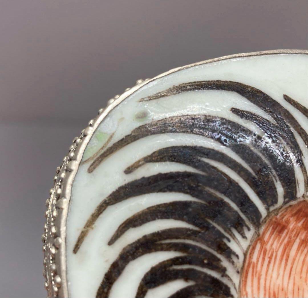 中国古玩 粉彩シャム銀蓋物