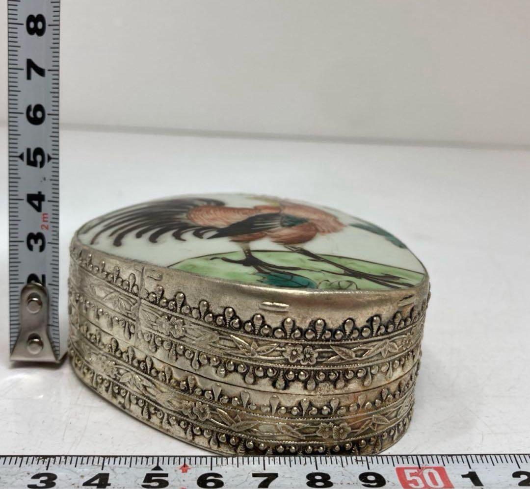 中国古玩 粉彩シャム銀蓋物