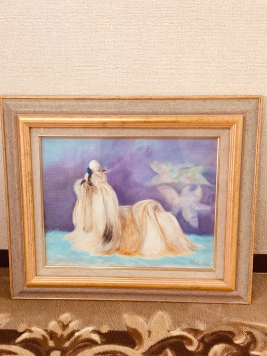 絵画 油絵 犬 シーズ