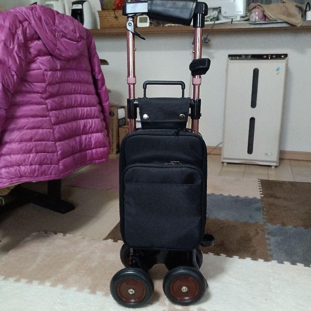 黒いナイロン製キャリーカート 杖代わりに利用