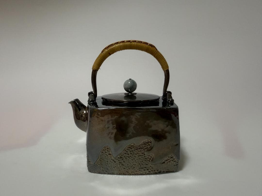 純銀製 四方湯沸 玉摘 銀瓶 煎茶道具