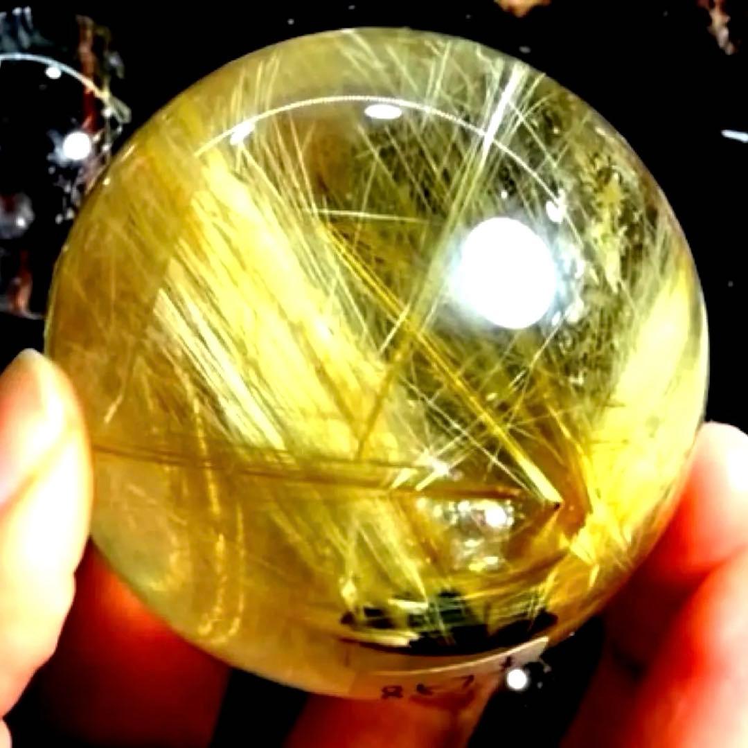 超絶綺麗✨55mm ゴールドタイチンルチルクォーツ　丸玉　スフィア　金針水晶