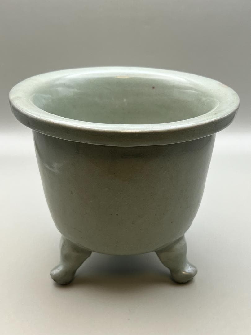 【海】李朝　青磁香炉　陰刻回字文　時代物　骨董品　李朝美術品