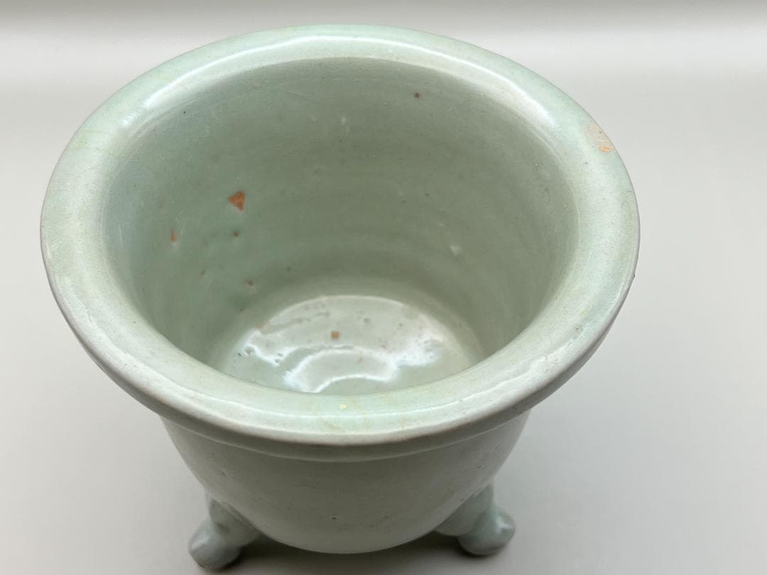 【海】李朝　青磁香炉　陰刻回字文　時代物　骨董品　李朝美術品