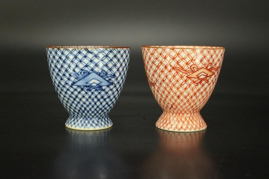 ぐい吞 七宝 赤七宝 平安 助田正山造 共箱(メ1230)