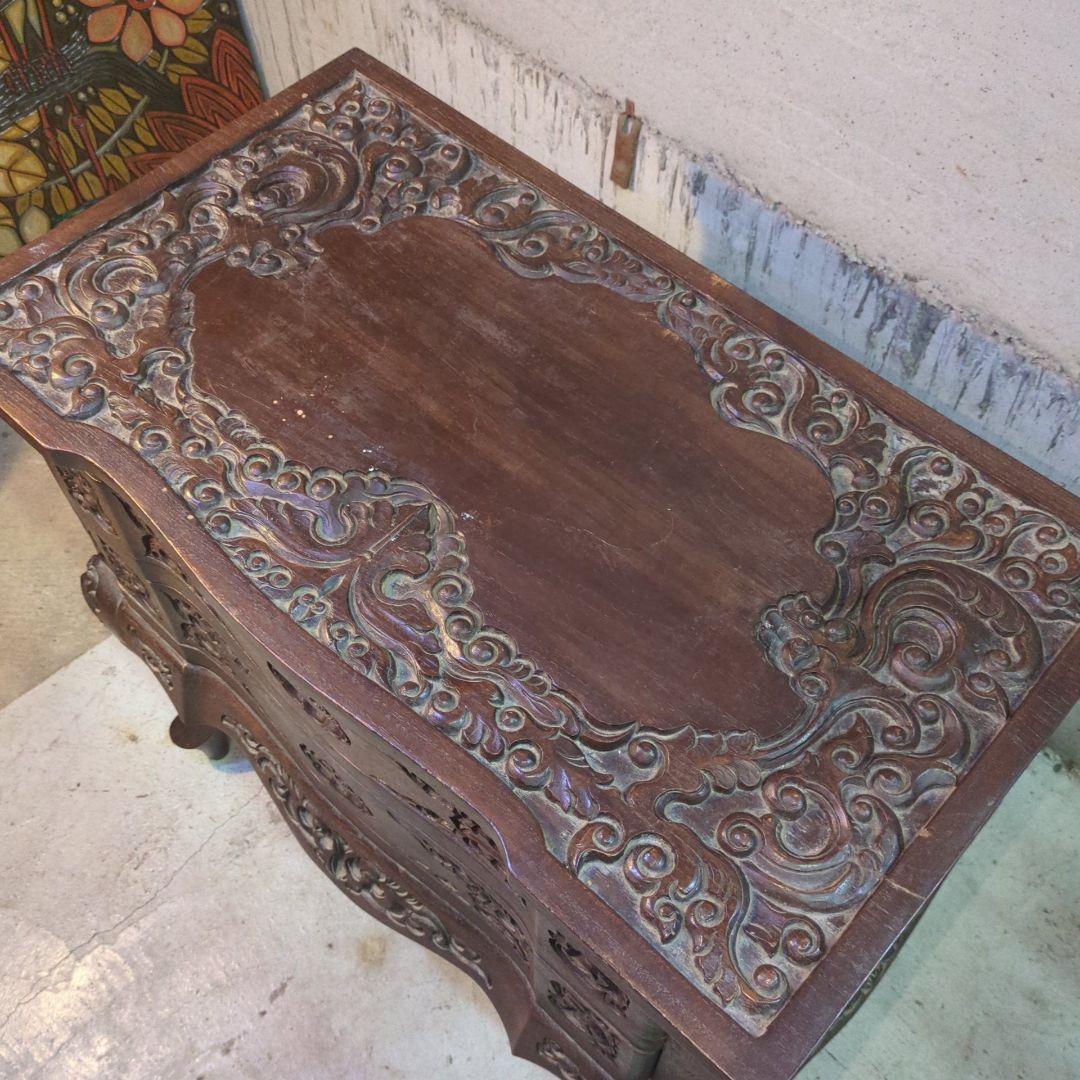 ヴィンテージ 木製彫刻 猫脚 キャビネット ダークブラウン