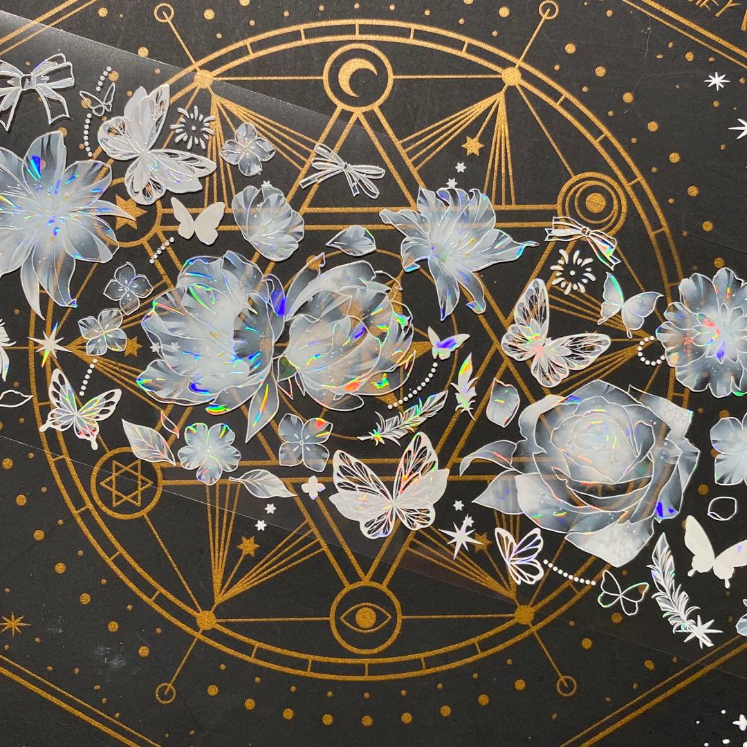 【9253】海外　マステ　中古巻　貝殻光マスキングテープ　半透明　お花